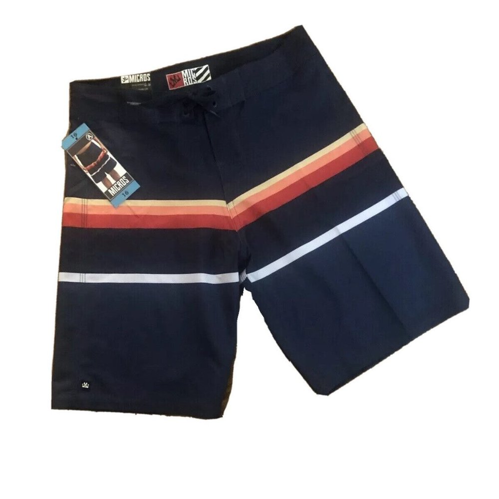 MICROS-SZ:16 Boys/Youth-Swim/Board Shorts Blue/Striped-NEW-